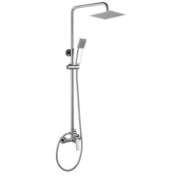 Kibath Columna De Ducha Monomando Pin | Altura Regulable 80-120 Cm | Latón Macizo Cromo Brillo | Diseño Cuadrado Con Rociador Efecto Lluvia Y Alcachofa | Ideal Techos Altos