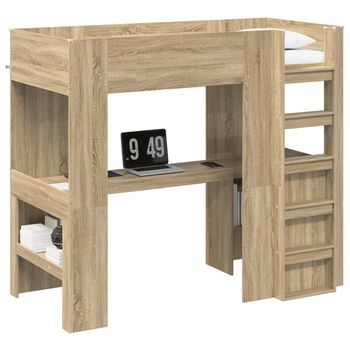 Estructura De Litera Con Escritorio Roble Sonoma 80 X 200 Cm Vidaxl