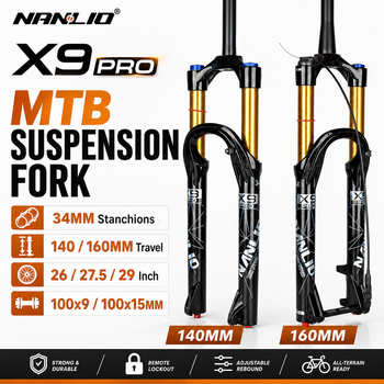 Horquilla de Suspensión Neumática Nanlio X9 Pro para Bicicleta de Montaña, 34 mm, Recorrido de 140/160 mm, 26/27.5/29 Pulgadas, 100x9 100x15