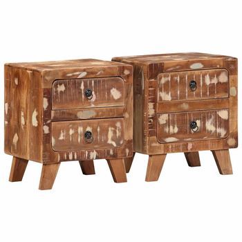 Mesilla De Noche (2 Uds) - Mueble De Dormitorio - Madera Maciza Reciclada (40x32x46cm)