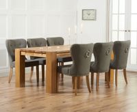 madrid 300cm solid oak dining table with knightsbridge fabric chairs - grey 8 chairs