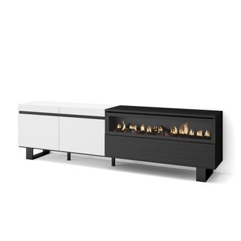 Mueble tv efecto madera blanco y negro 200x35x57 chimenea efecto fuego