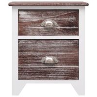 mesita de noche  mesa auxiliar  mesilla madera de paulownia marron y blanca 38x28x45 cm