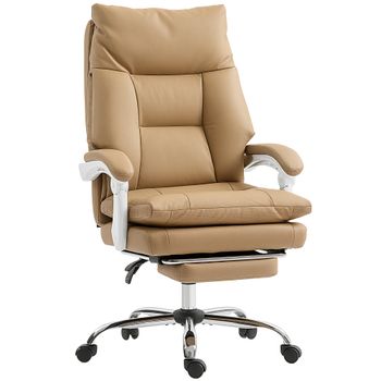 HOMCOM Silla de Oficina Ergonómica con Soporte Lumbar, Reposabrazos Abatible, Reposapiés Marrón Claro