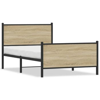 Cama Con Cabecero Y Pie De Cama Metal Roble Sonoma 100x190 Cm