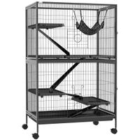 pawhut jaulas para hamsters chinchillas hurones con ruedas rampas hamaca y bandeja extraible 80x52x128 cm gris   aosom espana