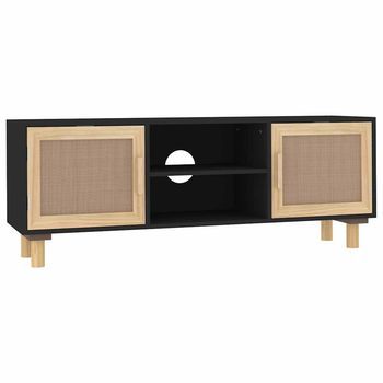 Mueble Para Tv Madera Maciza Pino Y Ratán Natural 105x30x40 Cm Vidaxl