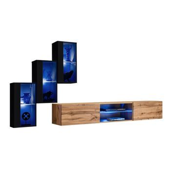 Conjunto De Muebles De Salón Switch Xxii – Led – Negro Y Roble – Diseño Suspendido