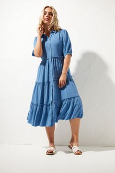 Yours Vestido Camisero De Viscosa Azul, Mujer Curvy Y Tallas Grandes, Yours