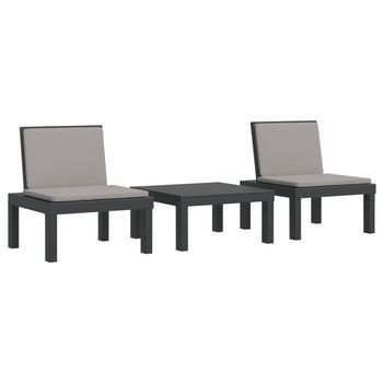 Juego Muebles De Jardín 3 Piezas | Conjunto De Mesa Y Sillas Y Cojines Pp Gris Antracita