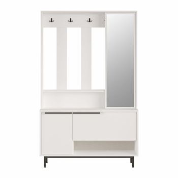 Perchero de ropa con 3 puertas y espejo en aglomerado blanco