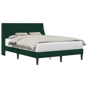 Cama Matrimonial | Cama Para Adulto | Estructura De Cama Verde Oscuro 160 X 200 Cm Terciopelo