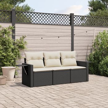 Conjunto De Sofás De Jardín Con Cojines 3 Uds | Mueble Jardin Mesa Y Sillas Ratán Sintético Negro Cfw523165