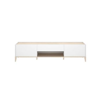 Mueble De Tv Bari 2 Puertas Con Cajón Y Compartimento Blanco/natural 50,1x196,5x39,2 Cm
