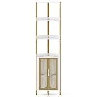 costway estante esquinero de 6 niveles librero esquinero con gabinete estanteria industrial con puertas estante independiente para plantas blanco