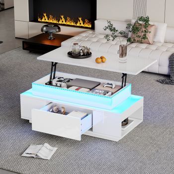 Mesa De Centro Elevable Con Compartimento Oculto Y Led, 96 X 45 X 40 Cm