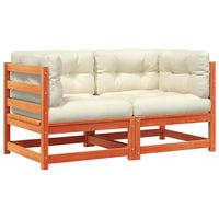2 uds sofas de esquina jardin  sofa de exterior y cojines madera pino marron cera