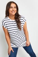 yours camiseta algodon blanca de rayas azules manga sisa mujer curvy y tallas grandes yours