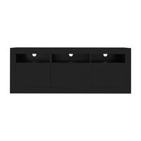 mueble de tv de 160 cm negro brillante con luces led 3 compartimentos y control bluetooth