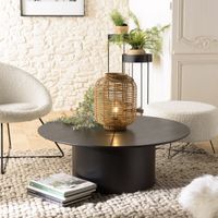 mesa de centro redonda con patas de metal negra de 90x90 cm