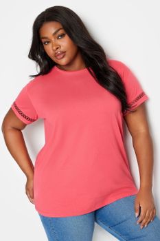 Limited Collection Camiseta Coral De Algodón Con Ribete De Crochet, Mujer Curvy Y Tallas Grandes, Limited Collection