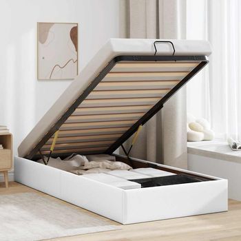 Cama Individual | Cama Para Adultos | Estructura De Cama Otomana Sin Colchón Blanco 90x190 Cm Cfw190927