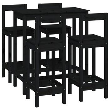 Conjunto De Bar 5 Uds | Mueble Jardin Mesa Y Sillas Madera Maciza De Pino Negro