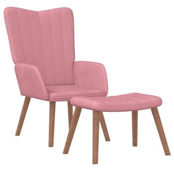 Sillón De Salón | Silla | Sillón De Relax Con Taburete Terciopelo Rosa
