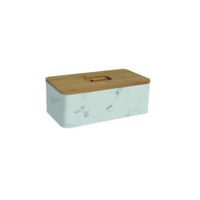 panera de metal blanco con efecto marmol y madera 33 x 18 x 12 cm