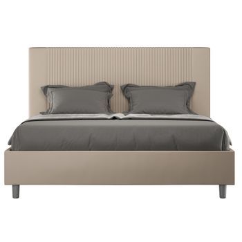 Cama Moderna Con Cabecero De Rayas Verticales Acolchado En Símil Piel Bazen-color Ribete Verde Crudo-ropa De Cama 140x190 Cm