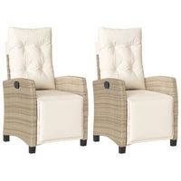 pack 2 uds sillones reclinables jardin  silla de jardin con reposapies ratan pe beige