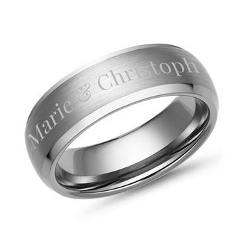 Robusto anillo de tungsteno grabado por láser