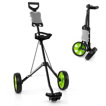 Costway Carro de Golf Plegable Portátil Multifuncional con 2 Ruedas y Marcador Porta Sombrilla 69 x 98 x 112 cm