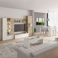 pack completo muebles salon con led color canadian y blanco moderno mueble  mesa de centro  mesa comedor