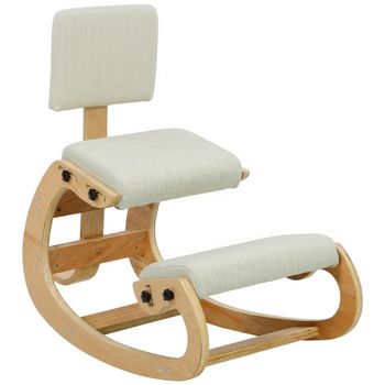 HOMCOM Silla Ergonómica de Rodillas para Oficina y Hogar de Tejido Efecto Lino Contrachapado de Abedul Crema   Aosom España
