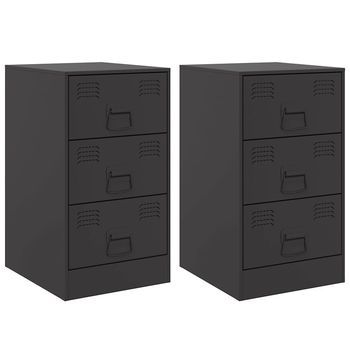 Pack 2 Uds Mesitas De Noche | Mesa Auxiliar | Mesilla Acero Negro 34,5x39x62 Cm