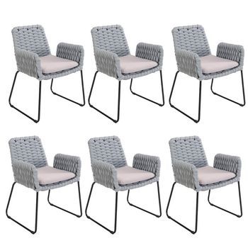 Silla De Jardín Con Reposabrazos De Mimbre Balero Gris Claro - Lote De 6