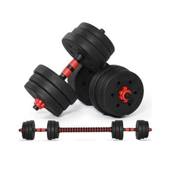 Mancuernas Pesas De Disco 7.5kg + 7.5kg 15kg Total Con Barra Fitness Musculación Gimnasio Plásticas 2 En 1