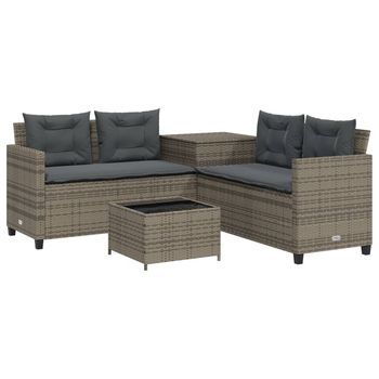 Sofá De Jardín | Sofá De Exterio En Forma De L Con Mesa Y Cojines Ratán Pe Gris