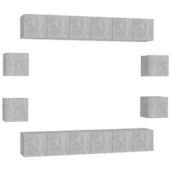 Set De Muebles De Salón 10 Piezas | Mueble Tv | Gabinete De Tv Madera Ingeniería Gris Hormigón
