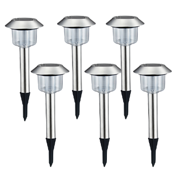 Aigostar Luces solares Jardín 6 Pack, Lámpara LED Luz solar exterior, Luz Fría 6500K. IP44 Acero Inoxidable Luces solares para exterior jardin, Para Patio Césped Pasillo Terraza, L125*W125*H366mm