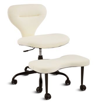 Silla De Oficina Piernas Cruzadas Giratoria 360° Con Reposapiés Retráctil, Cuero Sintético, Blanco