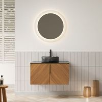 mueble de bano - suspendido - contrachapado y vidrio - roble marron y negro 76x50x526cm
