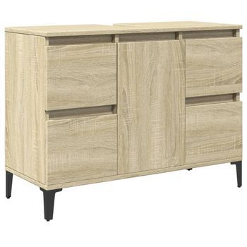 Armario De Lavabo Madera Contrachapada Roble Sonoma 80x33x60 Cm Vidaxl