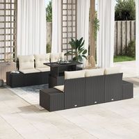 set de sofas de jardin de 7 piezas con cojines de ratan poliester negro v2178 unico  negro