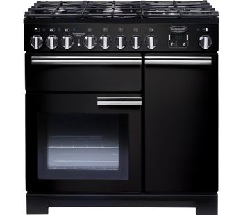 Rangemaster Professional Deluxe 90 Dual Fuel Range Cooker - Black & Chrome, Black