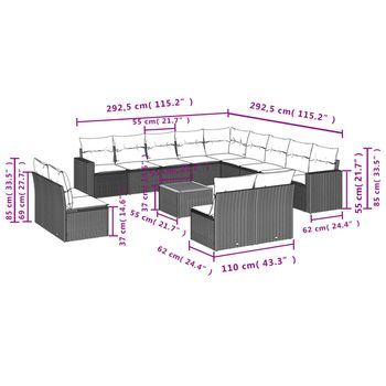 Conjunto De Sofá De Jardín (incluye Cojines, Combinación De 14 Piezas)