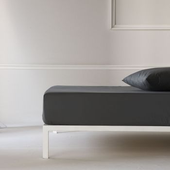 Sábana Bajera Ajustable Lisa Antracita Cama 200 Cm - 200x200 Cm, Algodón 200 Hilos.