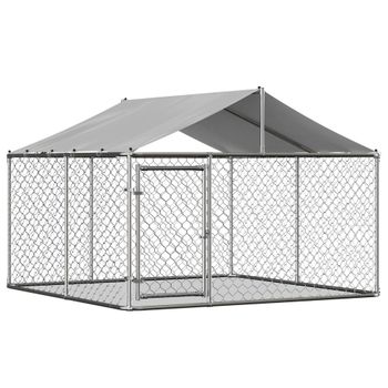 Parque para perros de exterior con techo, 230x230x117 cm, Plateado   Aosom España