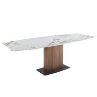mesa comedor extensible ovalada marmol porcelanico nogal o160x100x76